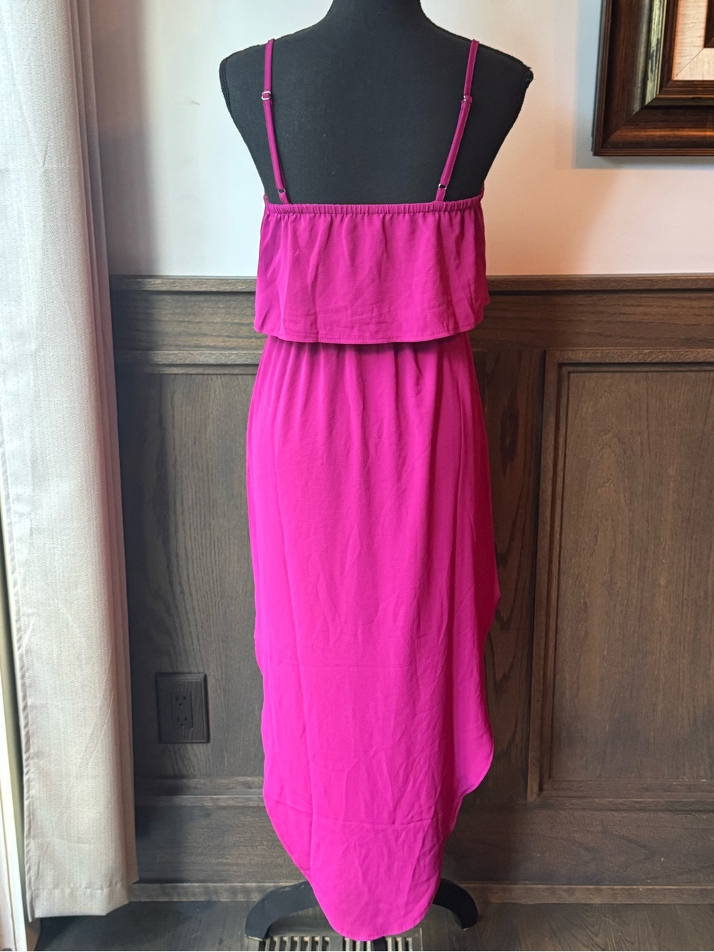 Fuchsia High-Low Spaghetti Strap Maxi Dress with Drawstring Waist small nwt - Picture 4 of 8